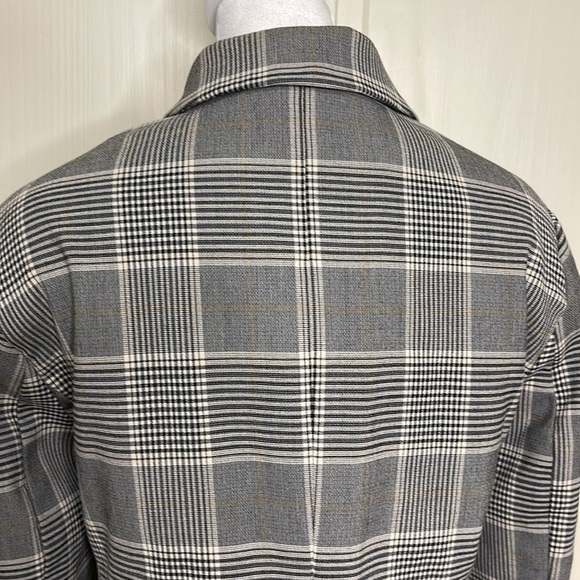 H&M Women's Sz 12 Blazer Gray Beige Plaid Double Breasted Lined Blazer Jacket - Picture 8 of 14